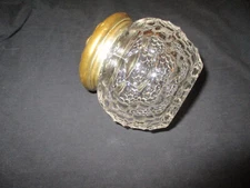 Antique honeycomb design glass dresser, powder, vanity jar. Repousse floral lid
