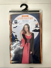 Womens Medieval Wiccan Witch Gothic Halloween Costume Hooded Gown Black Red M/L