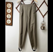 Vintage Wool Olive Green Stirrup Trousers High Waisted Pants Womens Size 4 Small