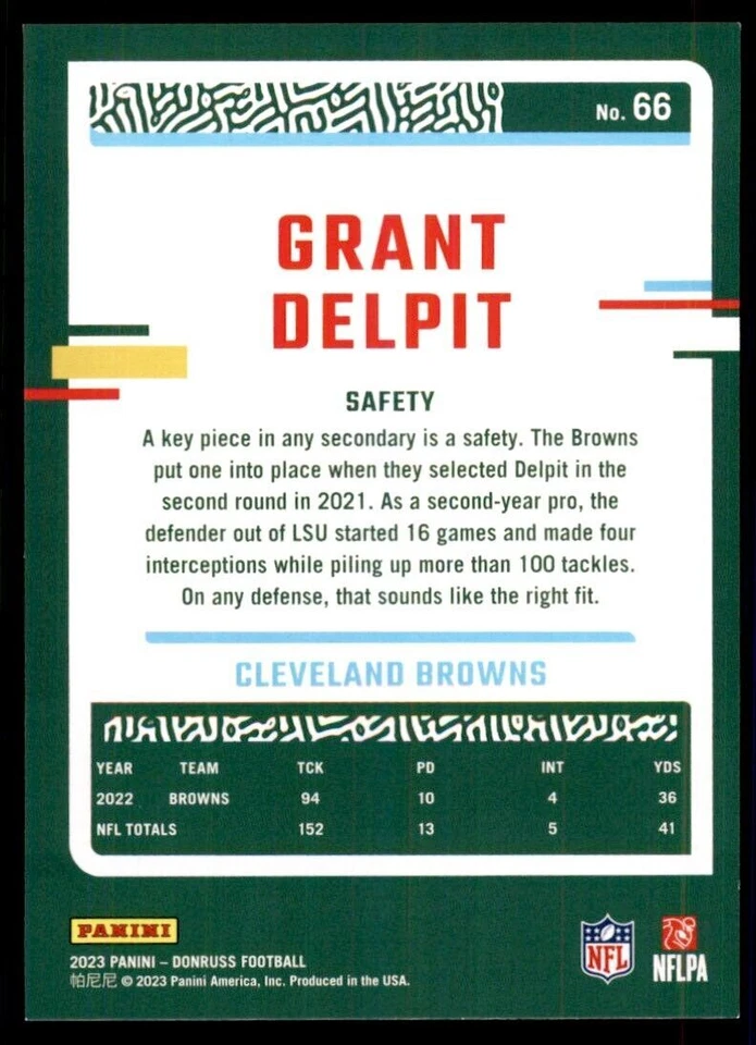 2023 Donruss Grant Delpit Cleveland Browns #66 - Image 2 of 2
