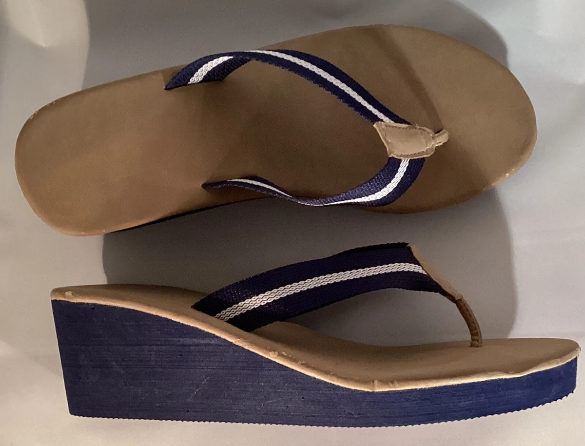 Navy wedge flip flops sale