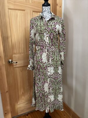 Morris & Co x H&M Multi Floral Midi Shirt Dress Size Long Sleeve Shirt Boho READ
