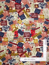 Patriotic USA Eagle Flag Star Collage Cotton Fabric Santee Americana By The Yard