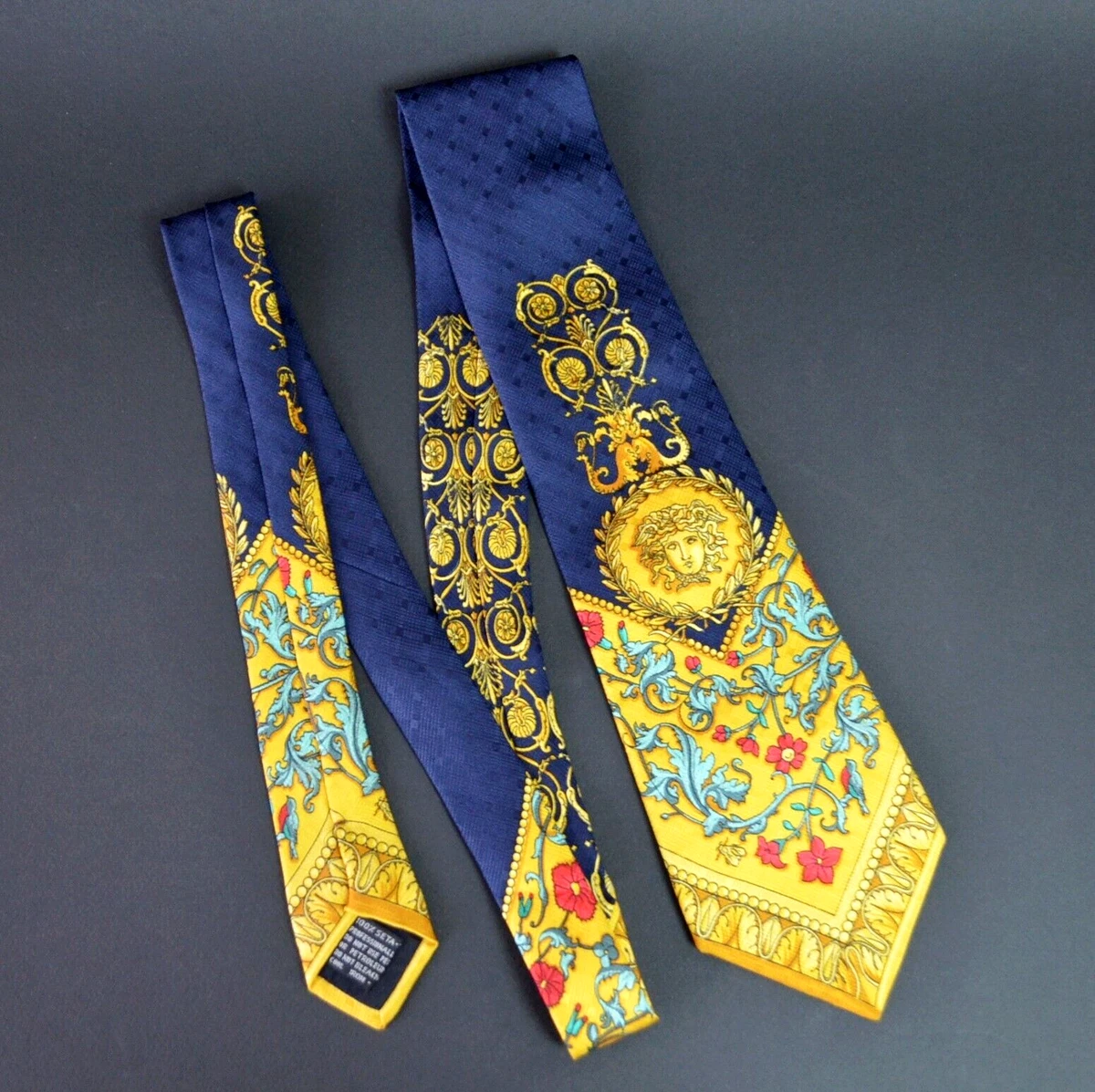 90 s Vintage GIANNI VERSACE Medusa Silk Tie Floral Baroque Print
