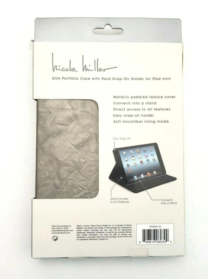 Nicole Miller Slim Apple iPad Mini 1/2/3 Snap-on Portfolio Case Pewter/Black - Image 3 of 4