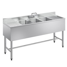 Uimoso 3 Compartment Stainless Steel Sink for Commercial Kitchen, 60" Under Bar