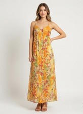 NWOT Floral Print Yellow Multi Maxi Dress Size S