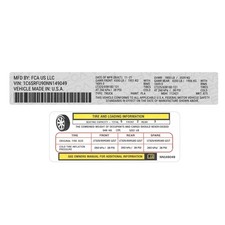 JEEP CHRYSLER DODGE RAM VIN Sticker DATA ID Label Tire Info DOOR JAMB A FRAME