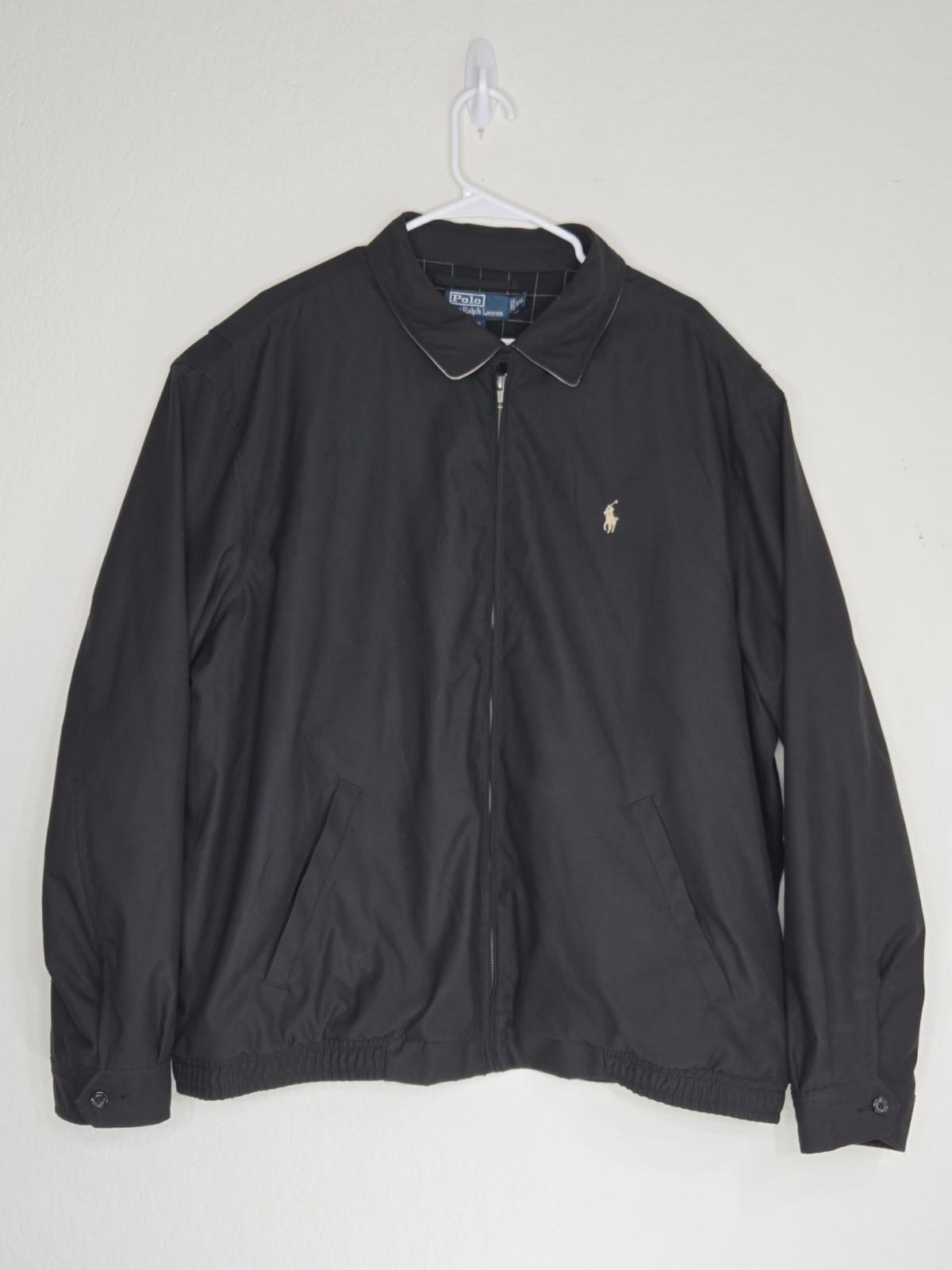 PONY Polo Ralph Lauren Harrington Jacket Black Full Zip Plaid Lined Size XXL Mens