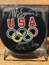 MIKE ERUZIONE JIM CRAIG 1980 USA OLYMPIC HOCKEY MIRACLE ON ICE AUTOGRAPHED PUCK