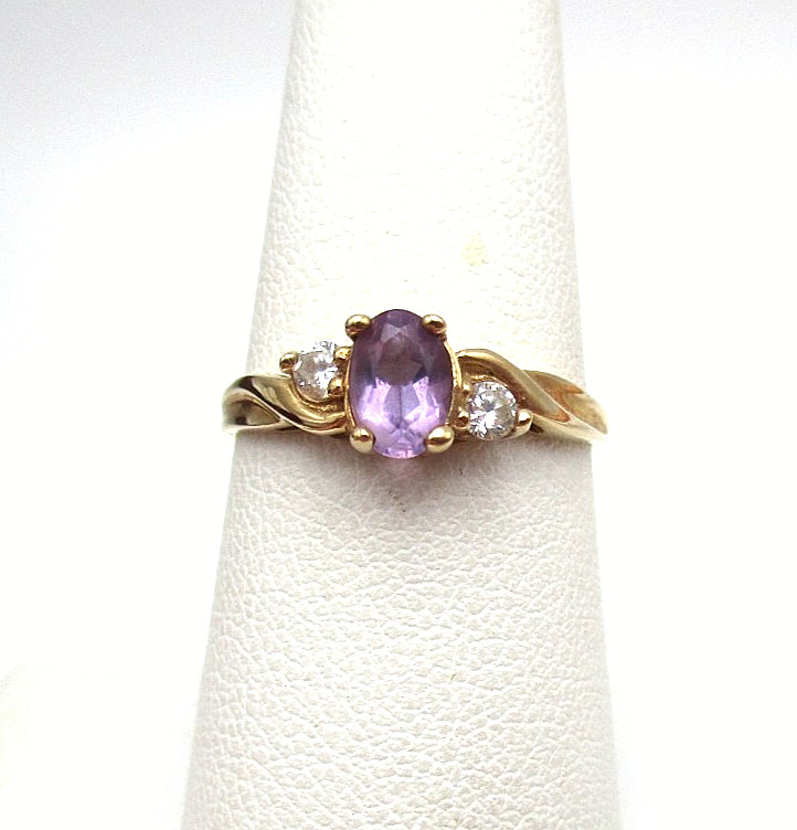 10K Yellow Gold Amethyst & Clear Stone Ring Size 7.25 1.6 Gr [R382]