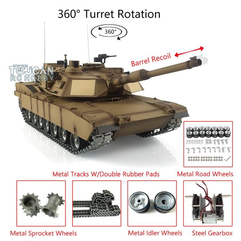 1/16 Henglong 7.0 Abrams RC Tank IR BB RTR 3918 360° Turret Barrel Recoil Smoke