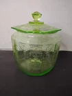 Anchor Hocking Princess Green Uranium Depression Glass Cookie Jar  1930s W/Lid