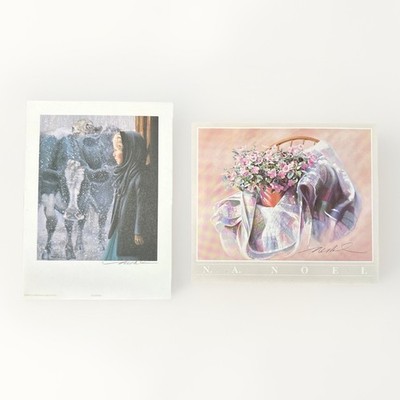 Lot of 2 Nancy Noel Pencil Hand Signed Small Prints ''December'' and ''Impatients''