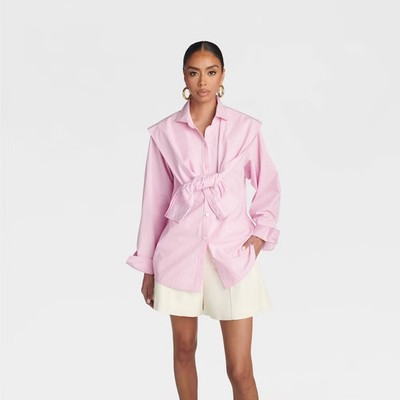 KBB by KAHLANA Women 'The Double Layer Button-Down Shirt' - Pink Striped