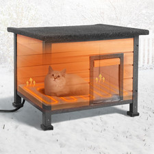 Heated Outdoor Cat House with Heating Pad - Weatherproof Winter Insulated Shelte