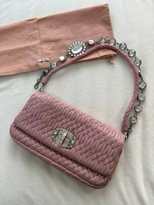Sac à bandoulière Miu Miu Nappa Crystal Pink Leather 3Way Clutch authentique - Photo 1/4