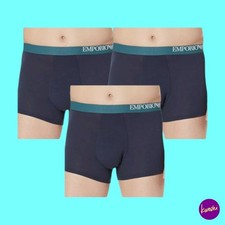 Image of EMPORIO ARMANI Men's 3-Pack Soft Touch Eco Fiber Trunks, Navy Blue, UK XL