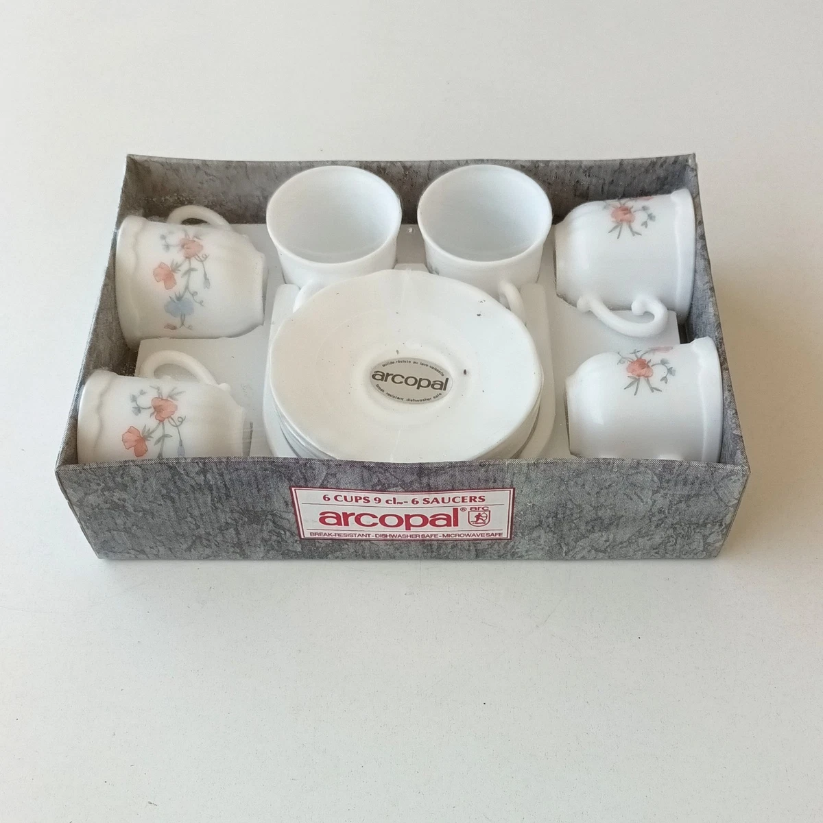 Service à Café Gourmand Arcopal 5 Pièces - Motif Floral Multicolore - Neuf