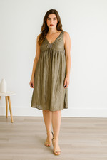 Adrianna Papell Beaded Front/ Back Straps Women 4 Olive Boho Beach Mini Dress