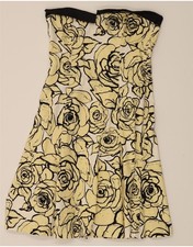 COAST Womens Strapless Dress UK 12 Medium Yellow Floral Cotton CF04