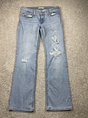 Y2K Levi s Super Low Rise Bootcut Jeans Women 30 Fits 34x31 Blue Distressed