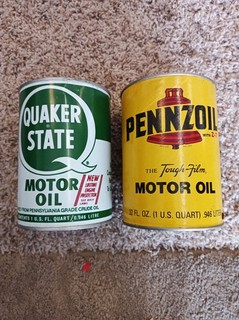 Vintage Motor Oil LOT OF 2 Empty metal Quaker State 30 cardboard Pennzoil 200