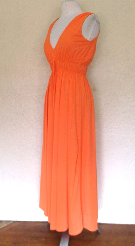 Vintage 70s Miss Elaine Flowy Wide Leg Palazzo Jumpsuit S Women Orange Nylon - Image 4 of 4