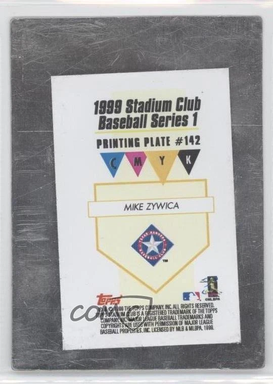 1999 Topps Stadium Club Printing Plate Yellow 1/1 Mike Zywica #142 Rookie RC 0a1 - Image 2 of 3