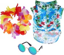 3 Pieces Pet Hawaiian Costume Summer Shirts Sunglasses and Large, Multicolor