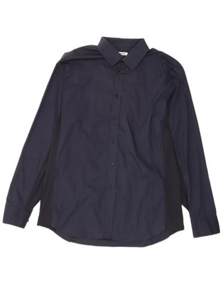 Bikkembergs Herren Hemd XL Navy Blau Colourblock Baumwolle DD18