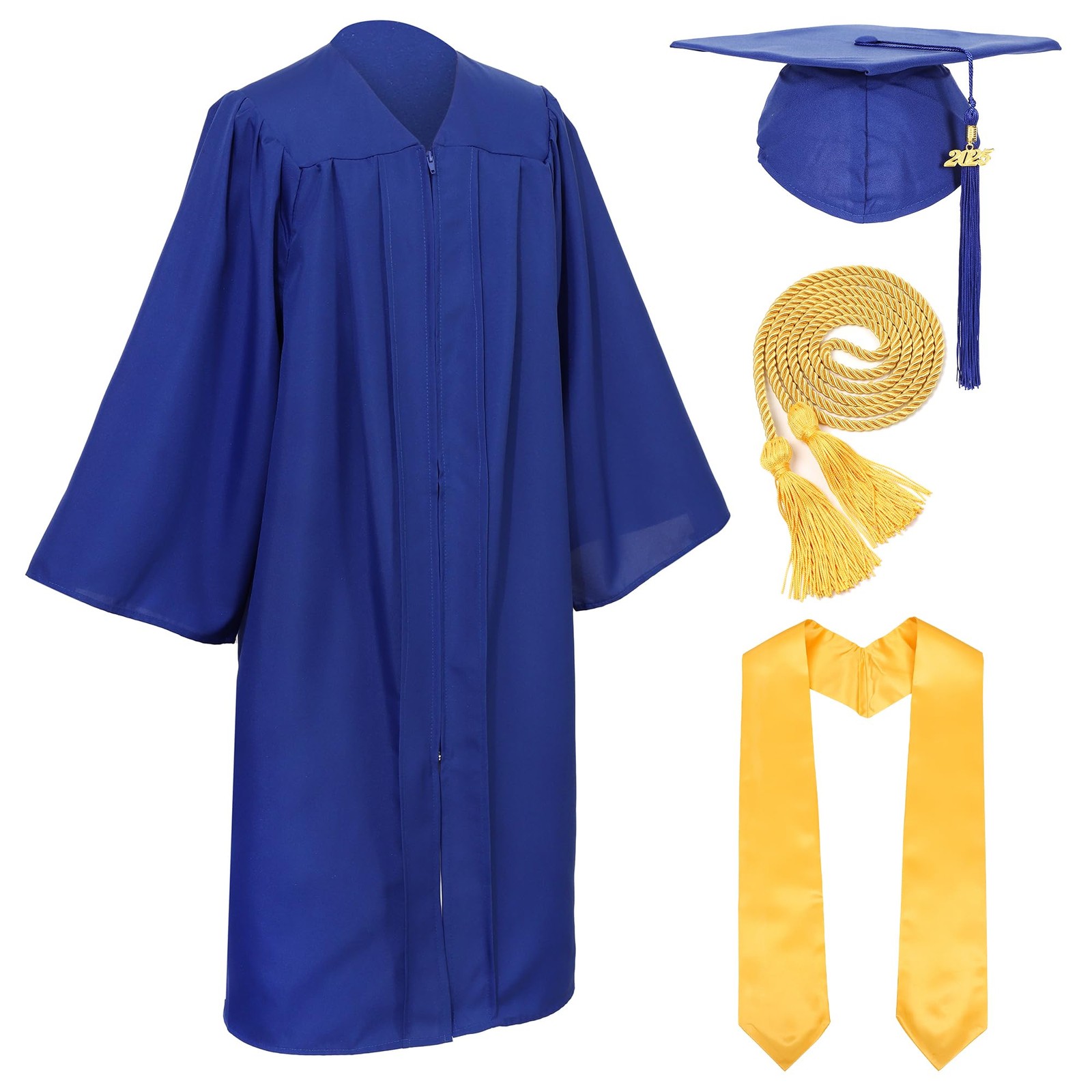 Unisex Matte Graduation Cap Gown Set with Gold Honor Stole