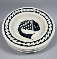 4 Erhard Rimmed EMPTY BOWL Soup Cereal Bowls Hand Painted Art Pottery Fish Snake