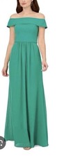 Adrianna Papell Women's Green Off The Shoulder Crepe Chiffon Gown Size 2 NWT