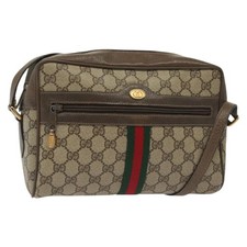 GUCCI GG Supreme Web Sherry Line Shoulder Bag PVC Beige Gold Red Auth BA5506