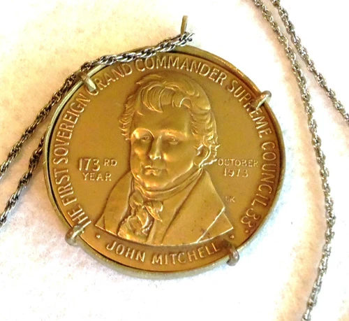 John Mitchell Commemorative Supreme Council 1973 Huge Coin Necklace Vintage
