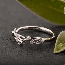 Floral Leaf Vine Engagement Ring 0.15ct Simulated Diamond White Gold Plated