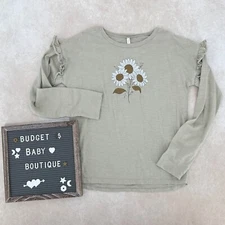 RYLEE + CRU Green Flower Ruffle Top Size 12-14Y