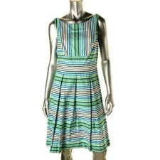 Nine West Green Floral Striped Pocket Sleeveless  Day to Night Dress ~ 8 M3020