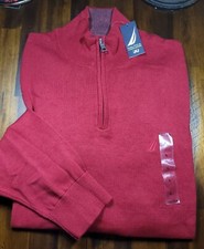 NWT NAUTICA-Red Knit Cttn, Mens LS, 1/4.Zip, Fall Pullover Sweater- L 