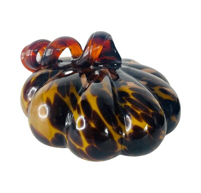 Studio Crafted Hand-Blown Tortoise/Copper Harvest Pumpkin Art Glass Stem 8'' x 5''