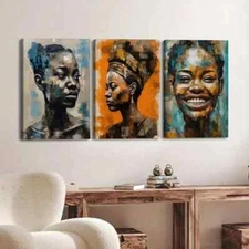 3pcs Fashion Portraits Vibrant & Abstract Black Wall Art Canvas Framed 50x70cm