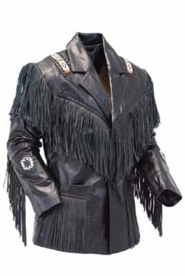 Herren Western Cowboy Echt Leder Mode Jacke mit Fransen & Perlen Arbeitsmantel