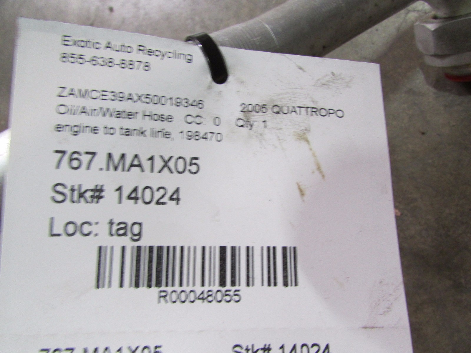 Maserati Quattroporte,  Engine to Tank Line, Used, P/N 198470