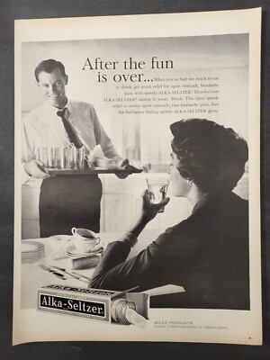 Alka Seltzer-After The Fun Is Over-Clean Up After Party-Print Ad 1961