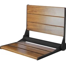 18" ADA Compliant Folding Teak Wood Shower Bench Seat, Black 