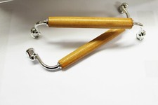 2 x Polished Chrome Drop Handles Beech Wooden Centres 145mm 