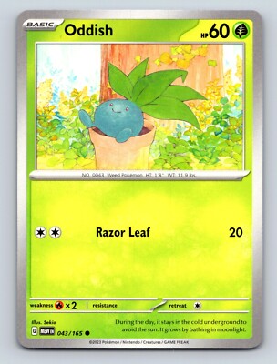 Oddish HP 60 Razor Leaf Attack Grass Weed Pokémon Green Card