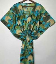 Indian Cotton Turquoise Kaftans Summer Dress Night Gown Maxi Bridal Caftan Dress