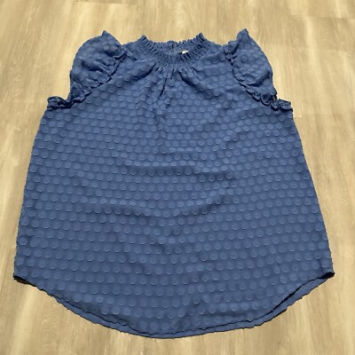 Loft Light Blue Smocked High Neck Ruffle Sleeve Blouse Top Sz M